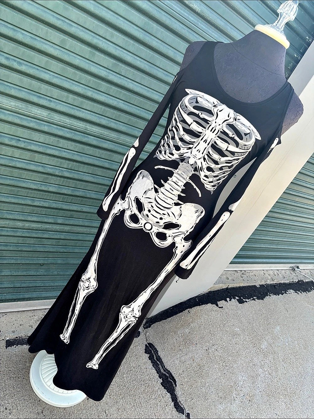 Skeleton Print Maxi Dress Black & White Like New
